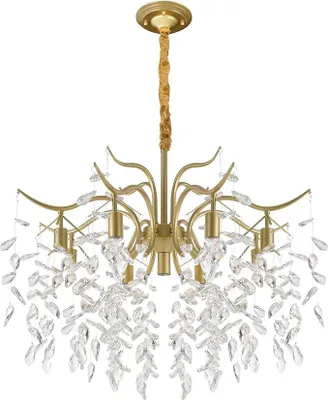 Productafbeelding van Moderne kristallen kroonluchter, hanglamp met takken, kristallen plafondlamp, 8-lichts plafondlamp, goudkleurig, voor eetkamer, woonkamer, hal, keuken, slaapkamer. [++ tot E]