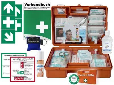 Produktbild von Verbandskasten (M) Typ CSN -Paket 1- aktuelle DIN 13157 für Betriebe INKL. PERF. VERBANDBUCH +Hygiene-Gel, Beatmungshilfe, Sprühpflaster +AUFKLEBER