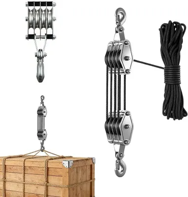 Image de Poulie avec frein à câble, rapport de levage 8:1, corde en nylon de 20 mètres, charge maximale : 300 kg