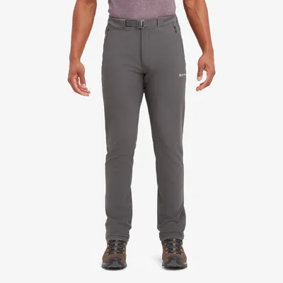 Herren Trekkinghose "Dynamic Lite Pants - Reg Leg" von Montane; grau; mit Gürtel und schmalem Schnitt.