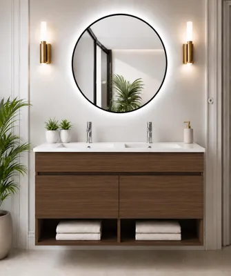 ORIGEN BATH NEBARI Hänge-Badmöbel mit Waschbecken 120x45 cm, Tea-Esche