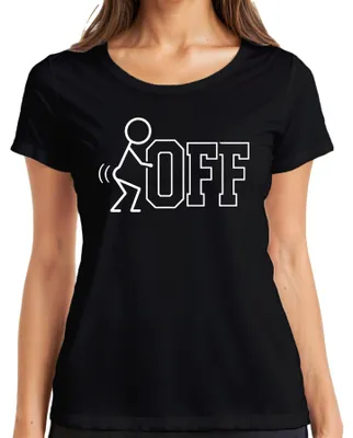 Produktbild von Fuck OFF frech Strichmännchen Comic lustig Geschenk Damen T-Shirt Furz, Schwarz, S