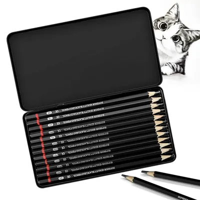 Produktbild von Bleistift Set 12-teilig Zeichenstifte 2H-8B Graphit für Künstler Skizzieren mit Etui