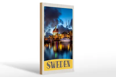 Produktbild von Holzschild Reise 20x30cm Schweden Boote Gebäude Meer