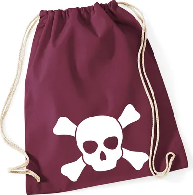 Produktbild von Huuraa Turnbeutel Pirat Totenschädel 12 Liter Burgundy Baumwolle Rucksack Geschenkidee