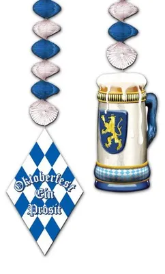 Produktbild von Beistle Rotorspiralen mit Bierkrug-Motiv, Hängedekoration, 2 Stück, ca. 76 cm