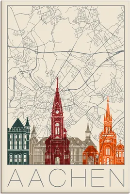 Produktbild von ARTland Leinwandbild Retro Karte Aachen Größe: 40x60 cm