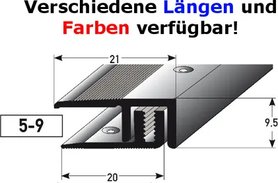 Produktbild von Abschlussprofil / Abschlussleiste Laminat  "Victoria", Höhe 5 - 9 mm, 21 mm breit, 2-teilig, Aluminium eloxiert, gebohrt-silber-1000