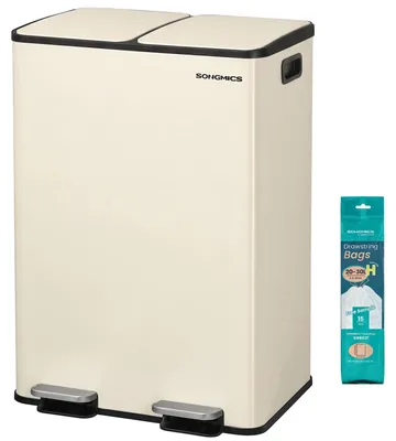 Produktbild von SONGMICS Mülleimer Küche, 2 x 30 Liter, 2 Fächer, Stahl – cremefarben