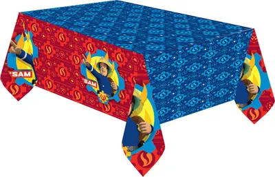Produktbild von Amscan 9902178 - Tischdecke Feuerwehrmann Sam, Größe 120 x 180 cm, Kunststoff, Kinderparty, Geburtstag, Mottoparty, Karneval