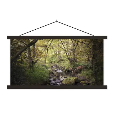 Produktbild von MuchoWow® Textilposter Hirsch - Baum - Wald 60x30 cm mit schwarzem Rahmen - Textilien