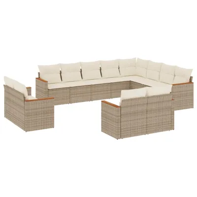 Produktbild von 12-tlg. Garten-Sofagarnitur mit Kissen Beige Poly Rattan