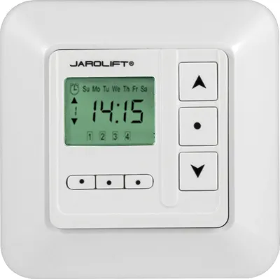 Produktbild von Jarolift Funk-Wandsender TDRC, 4-Kanal Timer TDRCT 04W Funksteuerung für Rollläden & Markisen, kompatibel mit TDEF Funkmotoren & TDRR Empfängern, 433 MHz Rolling Code, inkl. Rahmen & Magnethalterung