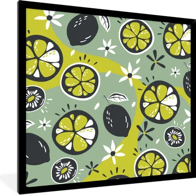 Produktbild von MuchoWow® Gerahmtes Poster Sommer - Obst - Blumen 40x40 cm - Poster mit Schwarzem Bilderrahmen Wandposter Rahmen Foto Bilder - Mit Rahmen - Wanddekoration Schlafzimmer
