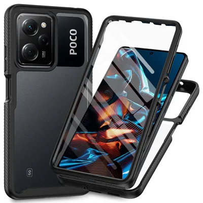 Immagine prodotto di Custodia per Xiaomi Poco X5 Pro, paraurti con protezione dello schermo integrata a 360° custodia protettiva full body nera