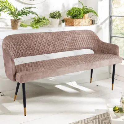 Produktbild von Design Sitzbank FRANCE 160cm Samt greige Ziersteppung Armlehnen