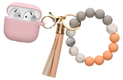 Produktbild von kwmobile Hülle für Apple Airpods 4 Case mit Schlaufe - Silikon Schutzhülle mit Schlüsselanhänger - Kopfhörer Cover in Altrosa Grapefruit Pink