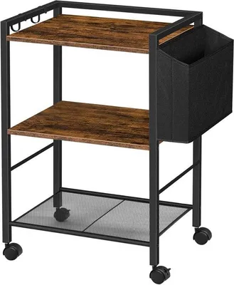 Zdjęcie produktu dla Stojak na drukarkę z kółkami i regulowanymi półkami – wózek na drukarkę do biura i domu – szafka na dokumenty z pojemnikiem – 52 x 40 x 80,5 cm