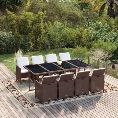 Produktbild von BEI CLORIS 9-tlg. Garten-Essgruppe mit Kissen Poly Rattan Braun 2024 Neu4937594
