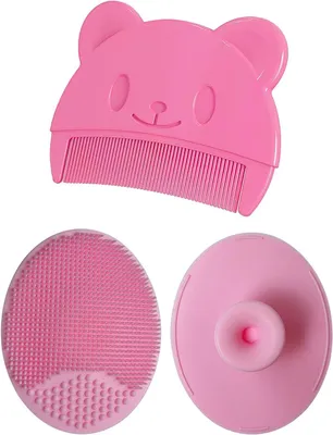Productafbeelding van Babybadborstel, babywiegkapborstel en siliconen massageborstel met baby- en kinderkam, 3 stuks, roze