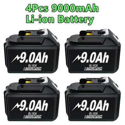Image de Batterie pour Makita BL1830 - Batterie de remplacement - Lot de 4 - 9000 mAh - 18 V - Lithium-ion - Compatible avec les modèles BL1840, BL1850 et BL1860