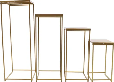 Produktbild von 4 Stück Blumenständer Set Metall Modern Gold Quadrat Hochzeit Party Blumenhocker Blumensäule Pflanzenständer Pflanzenhocker Vasenständer Boden Stand Regal Halter