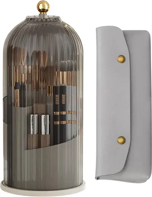 Produktbild von Drehbarer Pinselhalter mit 360°-Drehung und staubdichtem Deckel – Platzsparender Organizer für Make-up-Pinsel – Make-up-Aufbewahrungsbox in einem praktischen Etui (Schwarz)