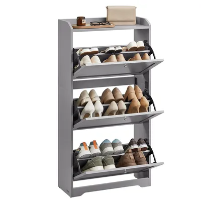 Produktbild von VASAGLE Schuhschrank 3 Klappen, Schuhkipper, Schuhregal, Schuhaufbewahrung, Oberplatte, Trennwand verstellbar, für bis zu 18 Paar Schuhe, Flur