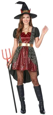 Produktbild von Hexenkostüm für Damen 3-teilig schwarz-rot-grau-gold - XL