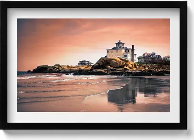 Produktbild von Sherman Cottage Küstenlinie– Wandbild mit Rahmen – Gerahmtes Bild  – Wanddekoration – 60x40 cm –  Schwarz Rahmen