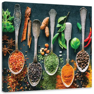Produktbild von Leinwandbild Kräuter für die Küche 40x40 Feeby Bunt bild für die wand bereit zum aufhängen