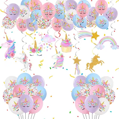 Productafbeelding van Einhorn verjaardag decoratie set met ballonnen en hangdecoraties