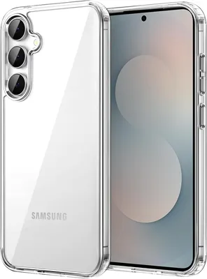 A clear protective phone case is shown on a white background, with a smartphone inside.