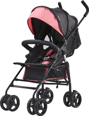 Produktbild von VEVOR Leichter Kinderwagen, kompakt, einfach zusammenklappbar, mit verstellbarer Rückenlehne, Rahmen Kohlenstoffstahl, großer Aufbewahrungskorb, Kinderwagen mit SchirmSchwarz/Pink