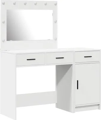 Produktbild von vidaXL Schminktisch mit Spiegelbeleuchtung 2 pcs Weiß Holzwerkstoff