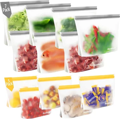 Produktbild von Silikonische Tiefkühlbeutel-Set mit Boden, für Lebensmittel, Küchenbeutel, Gemüsebeutel, Milchbeutel, Snackbeutel, Fleischbeutel