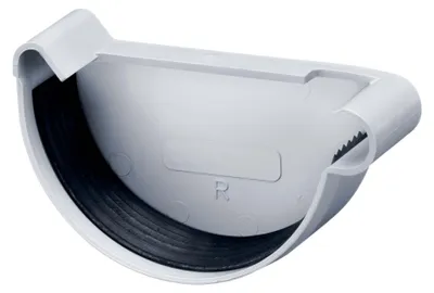 Produktbild von INEFA Dachrinnen Endstück halbrund, PVC NW150 / 150mm, rechts Grau Dachrinnenzubehör, einfache Steckmontage, Germany