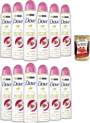 Produktbild von Dove Deodorante Spray Advanced Care Go Fresh Pomegranate, deo Mit feuchtigkeitsspendenden und empfindlichen Formel,ohne Alkohol, 72 Stunden, 12x 150 ml + Italian Gourmet polpa 400g