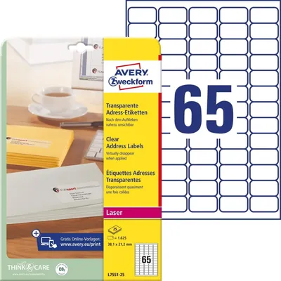 Immagine prodotto di Avery - 21.2 x 38.1 mm 1625 Stck. (25 Bogen x 65) Etiketten