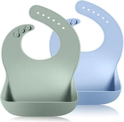 Produktbild von Ibenzoa® Silikon-Babylätzchen 2er-Set – wasserdichtes, BPA‑freies Lätzchen mit 3D-Auffangtasche, weich & aufrollbar