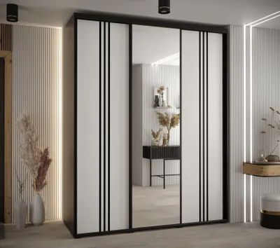 Obrázok produktu pre Šatníková skriňa YVONA 7 - 200/60 cm, čierna / biela / čierna