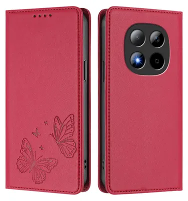 Image de Étui en cuir pour Xiaomi Redmi Note 15 Pro 5G, étui de protection type portefeuille en cuir gaufré « papillon » avec support, rouge