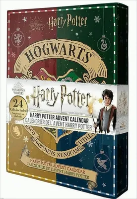 A Harry Potter themed advent calendar box with Hogwarts branding.