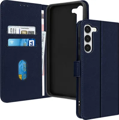 Image de Avizar, étui rabattable en simili cuir avec fonction support pour Samsung Galaxy S23, couleur bleu nuit