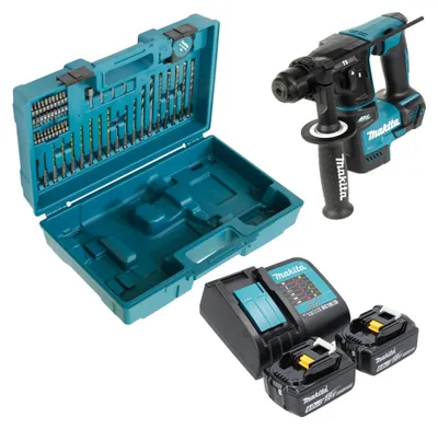 Zdjęcie produktu dla Akumulatorowa młotowiertarka Makita DHR 171 SGX3 18 V 1,2 J SDS-Plus Brushless + 2x akumulator 6,0 Ah + ładowarka + 65-częściowy zestaw akcesoriów + walizka