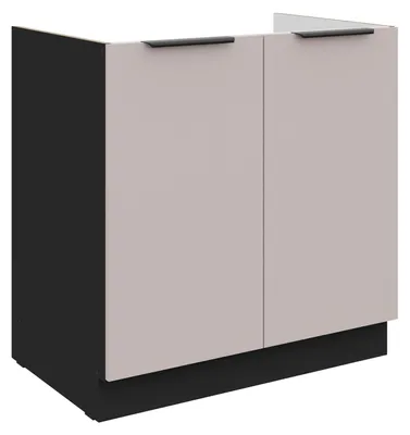 Produktbild von Küchen Spülenunterschrank 80 cm Küche ARONA Kaschmir beige matt + Schwarz matt Küchenzeile Küchenblock Küche Einbauküche