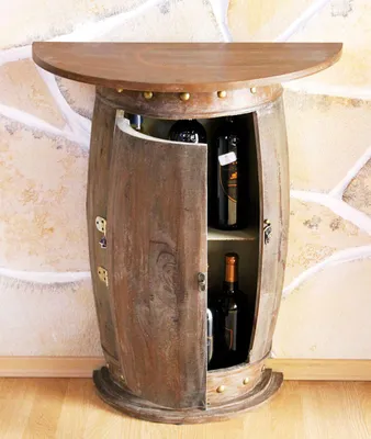 Produktbild von DanDiBo Wandtisch halbrund Tisch Weinregal Weinfass 373-R Braun Schrank Fass aus Holz 73 cm Beistelltisch Konsole Wandkonsole Bar