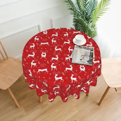 Produktbild von Tischdecke Weihnachten Dekoration für Esszimmer Tischtuch Abwaschbare Tischdecke für Küche, rot, 150 cm, runden