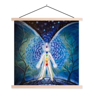 Produktbild von MuchoWow® Textilposter Illustration mit der Energie der sieben Chakren 60x60 cm mit holzfarbenen Rahmen - Wanddekoration