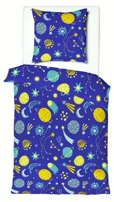 Produktbild von JACK Renforcé Kinder Bettwäsche 2 tlg. 135x200cm Astronaut Weltall Galaxie Planeten Blau Gelb